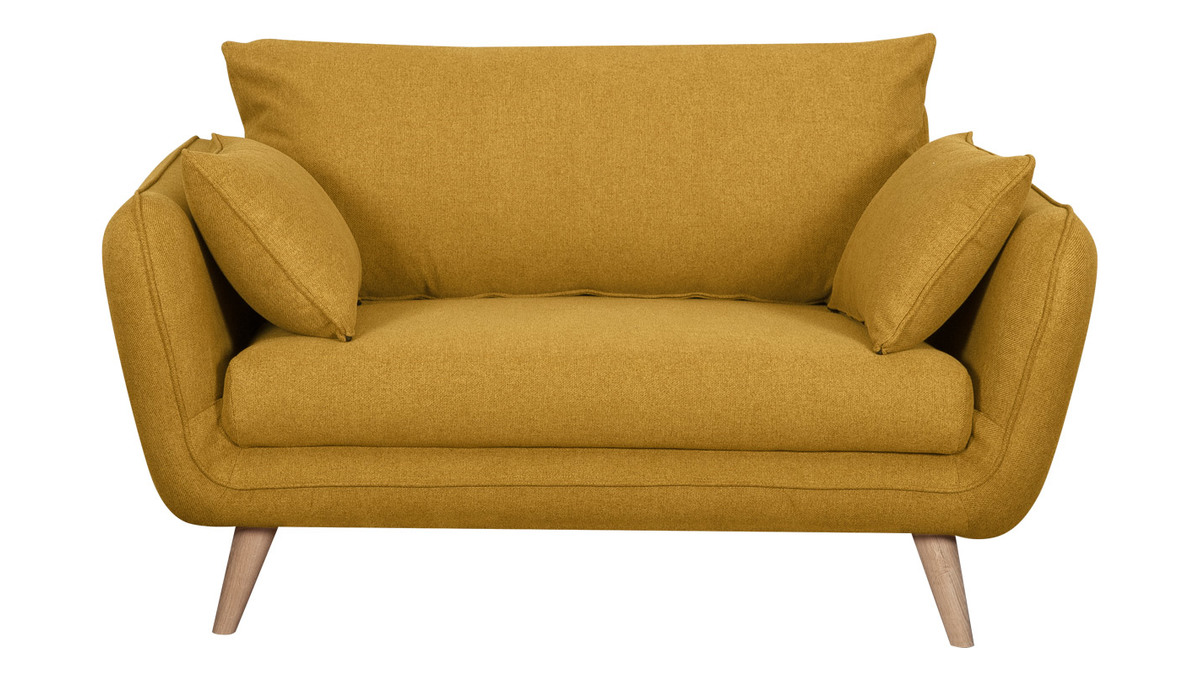 Skandinavisches 2-Sitzer-Sofa kumingelb mit Füßen aus massivem Buchenholz CREEP