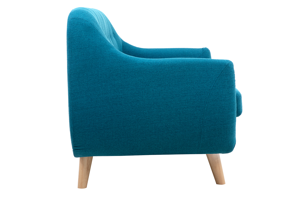 Skandinavisches 2-Sitzer-Sofa mit abnehmbarem Bezug in entenblau und Holz YNOK