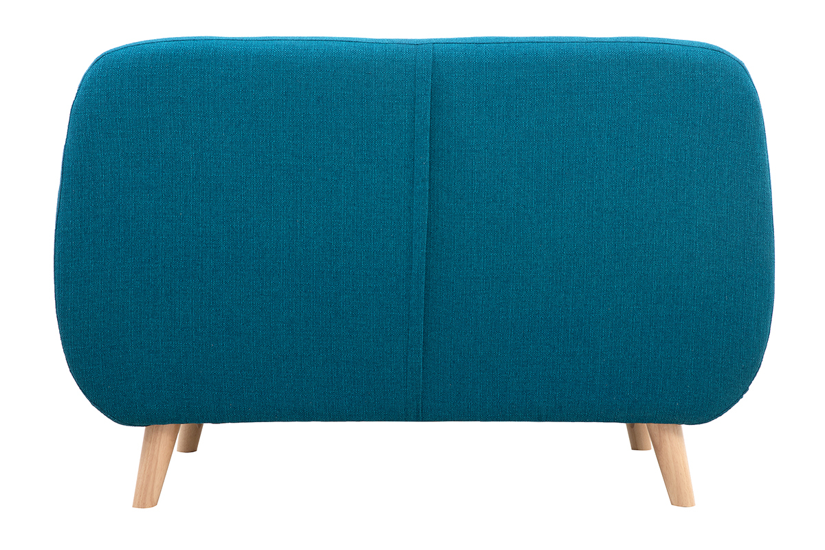 Skandinavisches 2-Sitzer-Sofa mit abnehmbarem Bezug in entenblau und Holz YNOK