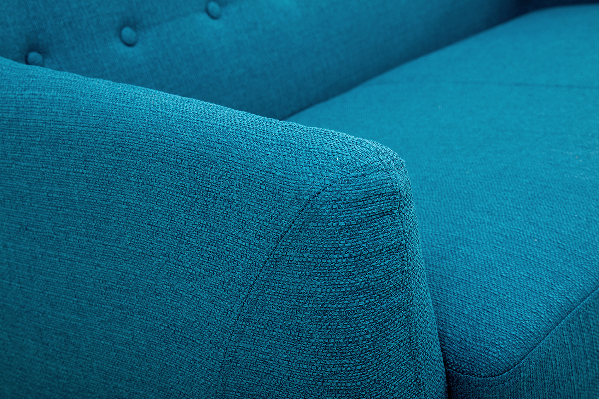 Skandinavisches 2-Sitzer-Sofa mit abnehmbarem Bezug in entenblau und Holz YNOK