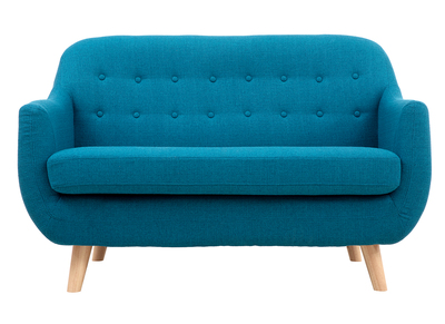 Skandinavisches 2-Sitzer-Sofa mit abnehmbarem Bezug in entenblau und Holz YNOK