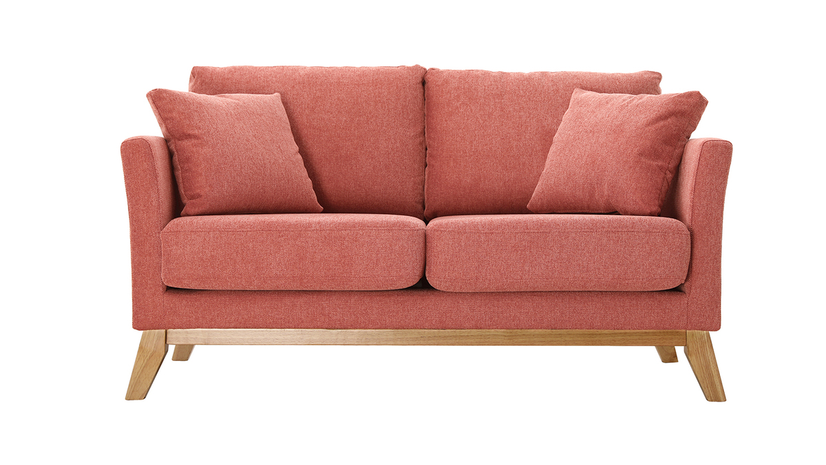 Skandinavisches 2-Sitzer-Sofa mit abnehmbarem Bezug in Terracotta mit strukturiertem Samteffekt OSLO
