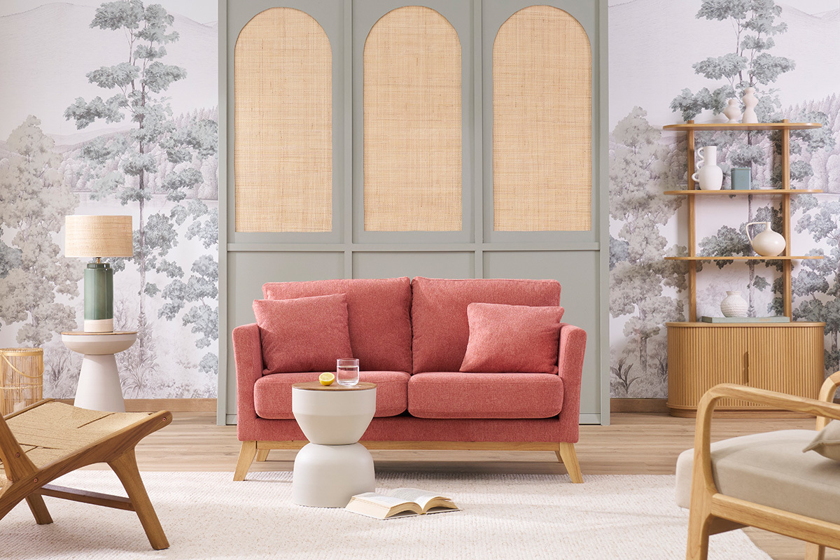 Skandinavisches 2-Sitzer-Sofa mit abnehmbarem Bezug in Terracotta mit strukturiertem Samteffekt OSLO