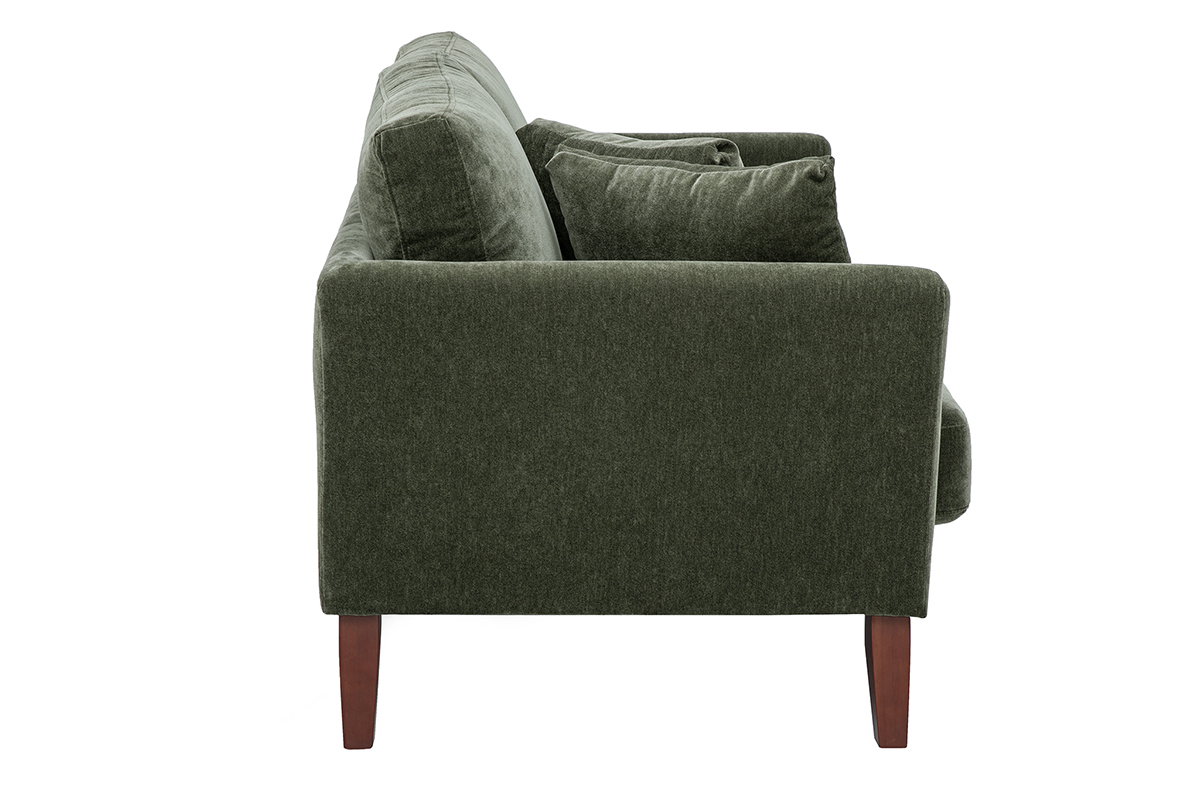 Skandinavisches 2-Sitzer-Sofa mit abnehmbarem Bezug aus khakigr�nem Stoff, Seitenansicht, mit Kissen