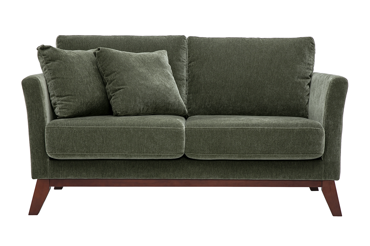 Scandinavisches 2-Sitzer-Sofa mit abnehmbarem Bezug aus Stoff in samtiger Optik, khakigr�n, Frontansicht