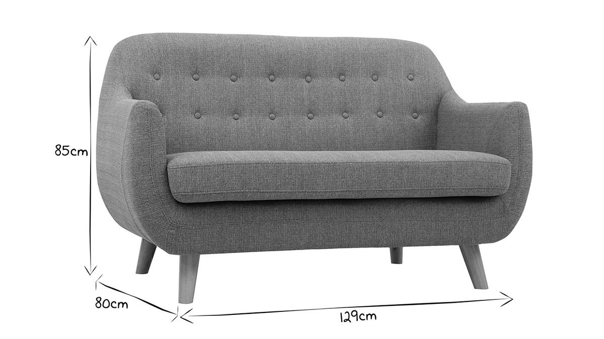 Skandinavisches 2-Sitzer-Sofa mit hellgrauem abnehmbarem Bezug und Holz YNOK