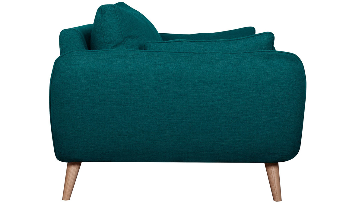 Skandinavisches 2-Sitzer-Sofa pfauenblau mit Füßen aus massivem Buchenholz CREEP