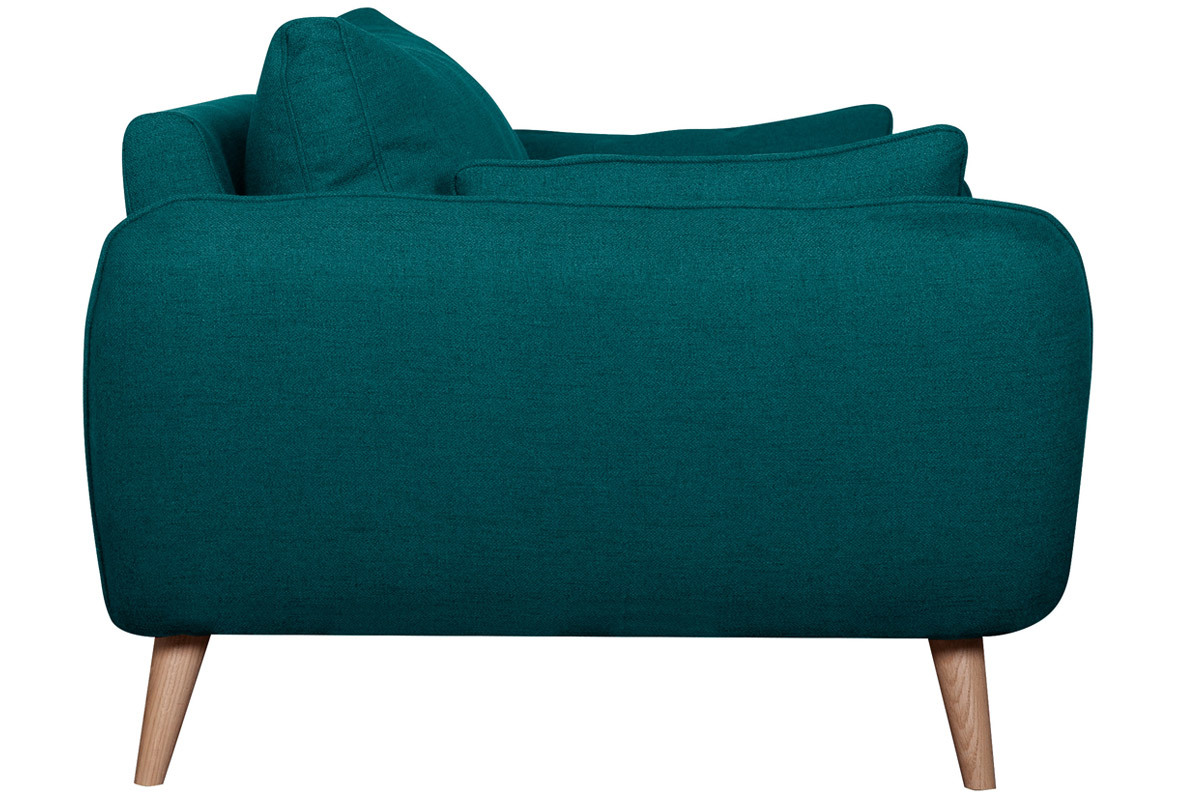 Skandinavisches 2-Sitzer-Sofa pfauenblau mit Fen aus massivem Buchenholz CREEP