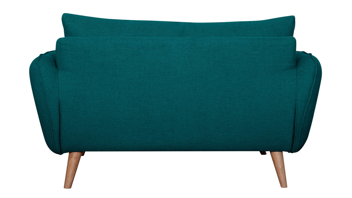 Skandinavisches 2-Sitzer-Sofa pfauenblau mit Fen aus massivem Buchenholz CREEP