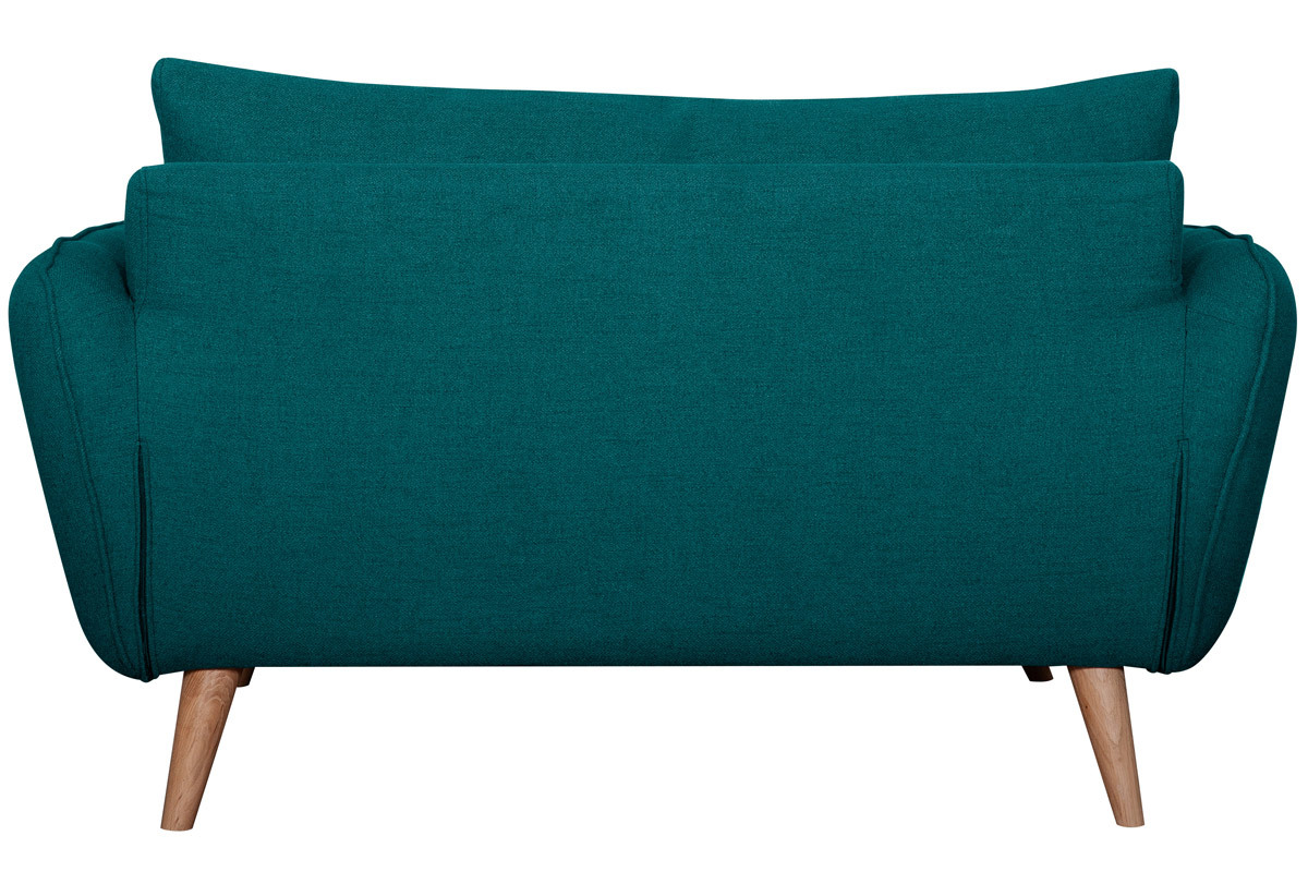 Skandinavisches 2-Sitzer-Sofa pfauenblau mit Fen aus massivem Buchenholz CREEP