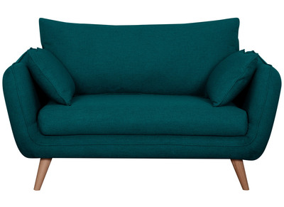 Skandinavisches 2-Sitzer-Sofa pfauenblau mit Füßen aus massivem Buchenholz CREEP