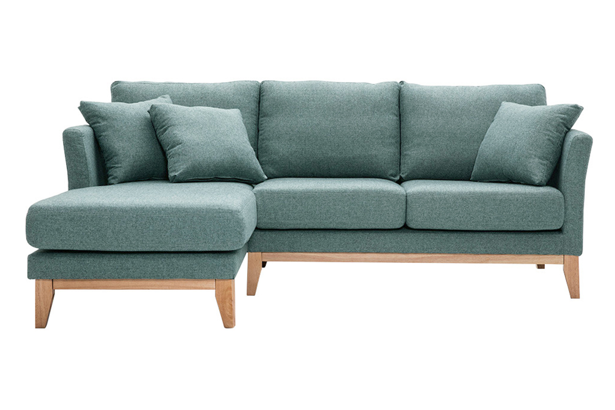 Skandinavisches 3/4-Sitzer-Ecksofa linksseitig mit abziehbarem, graugrnem Stoff und hellem Holz OSLO