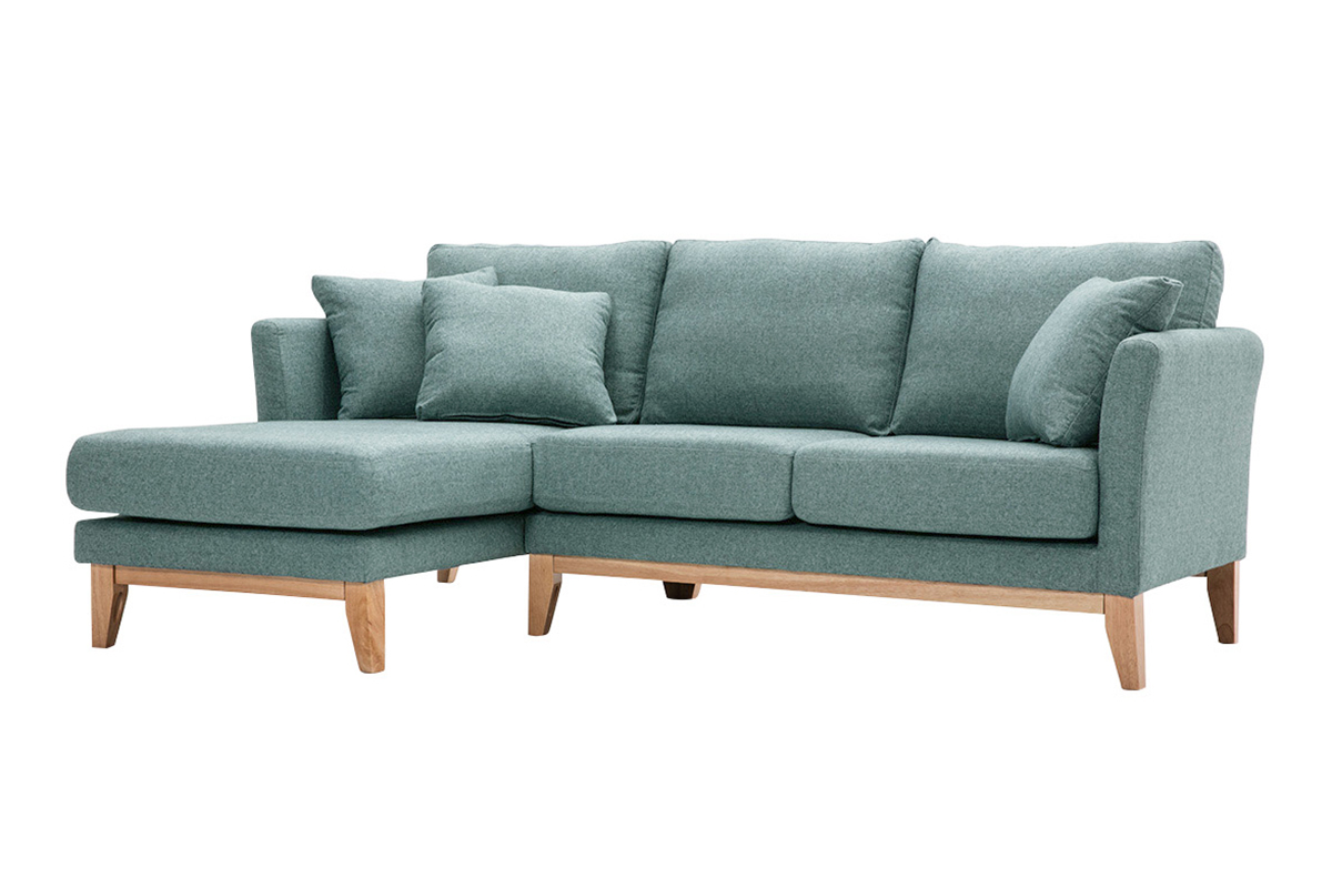 Skandinavisches 3/4-Sitzer-Ecksofa linksseitig mit abziehbarem, graugrnem Stoff und hellem Holz OSLO