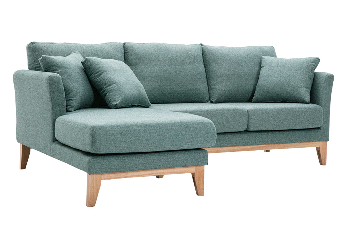 Skandinavisches 3/4-Sitzer-Ecksofa linksseitig mit abziehbarem, graugrnem Stoff und hellem Holz OSLO