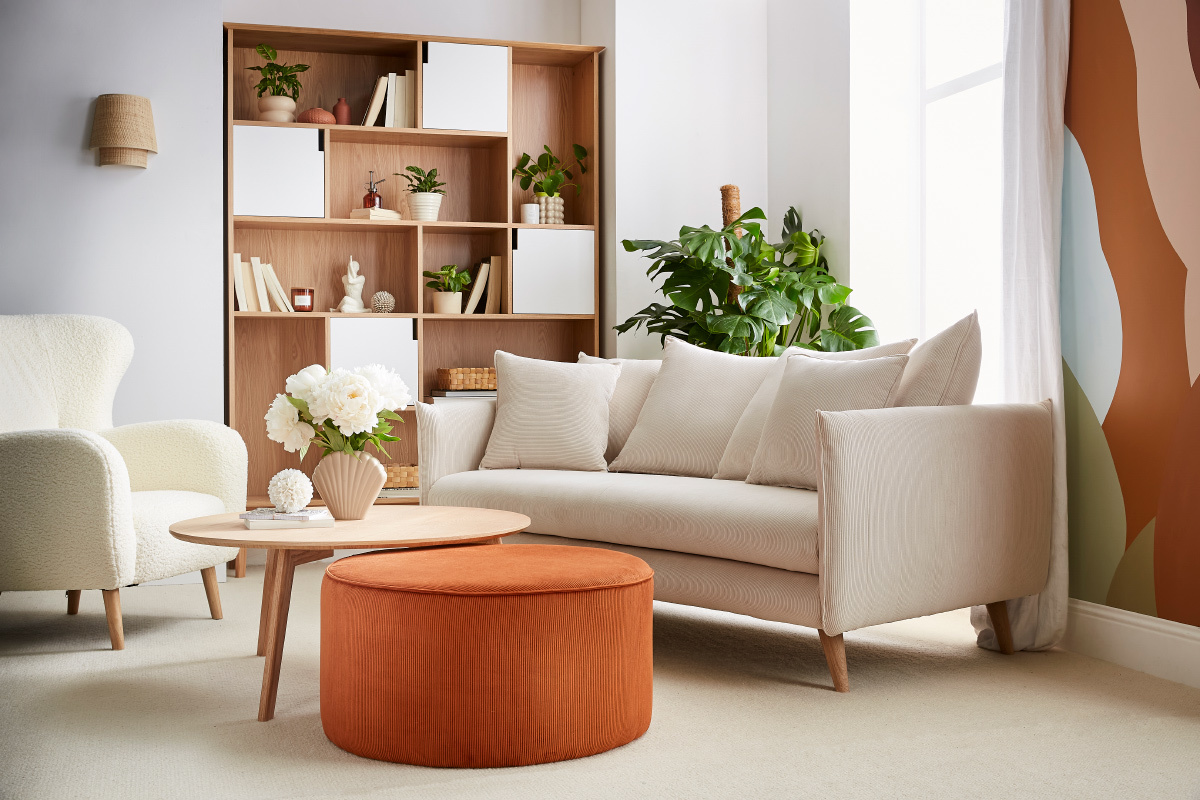 Skandinavisches 3-Sitzer-Sofa aus beigem Cord OLYMPIA