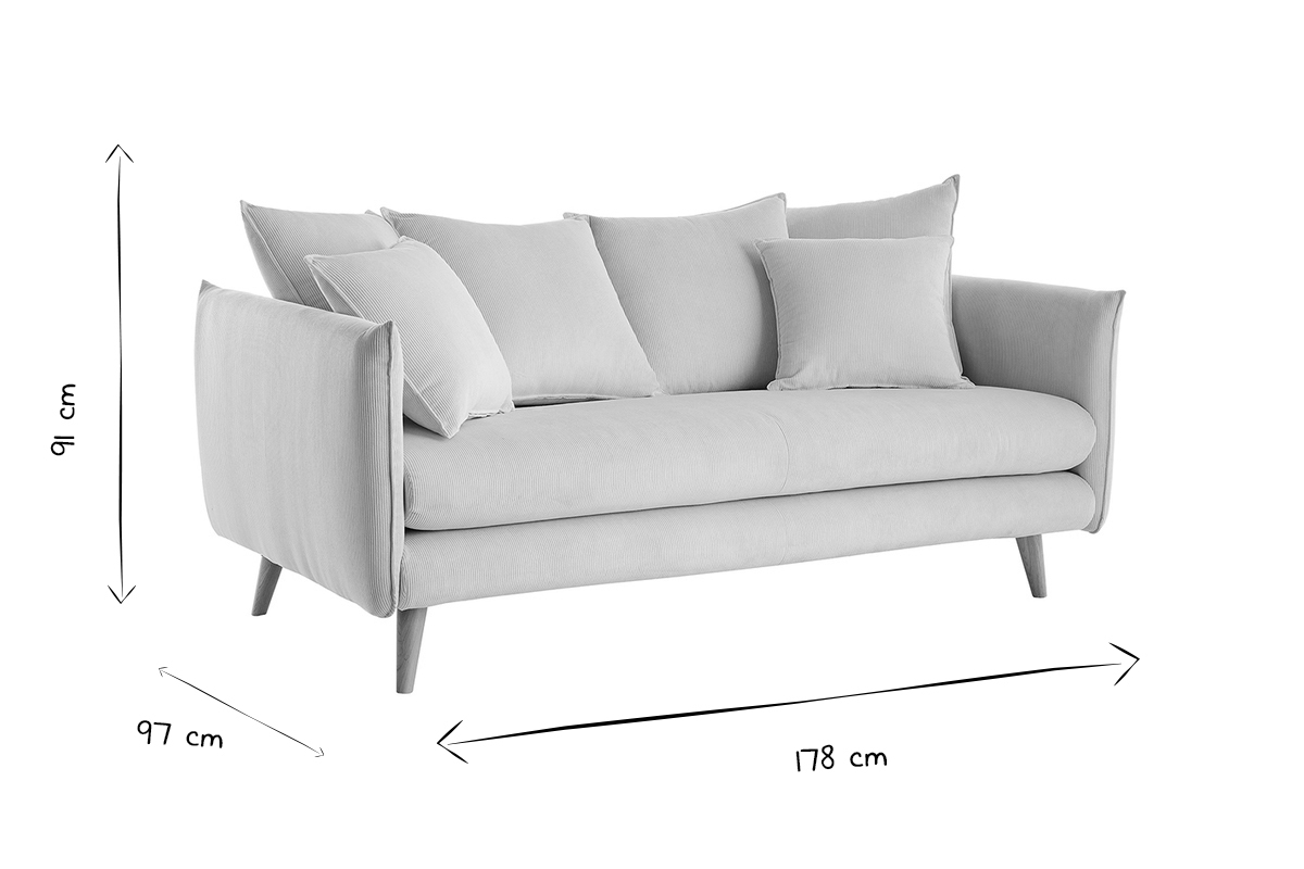 Skandinavisches 3-Sitzer-Sofa aus beigem Cord OLYMPIA