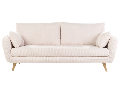 Skandinavisches 3-Sitzer-Sofa aus cremefarbenem Ripsstoff und hellem Holz CREEP