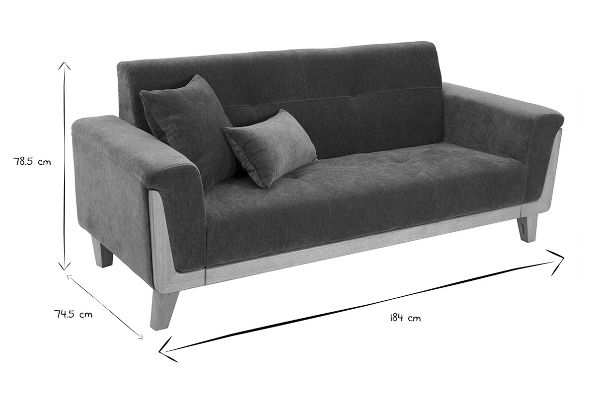 Skandinavisches 3-Sitzer-Sofa aus grnem khakifarbenem Samtstoff und hellem Holz FJORD