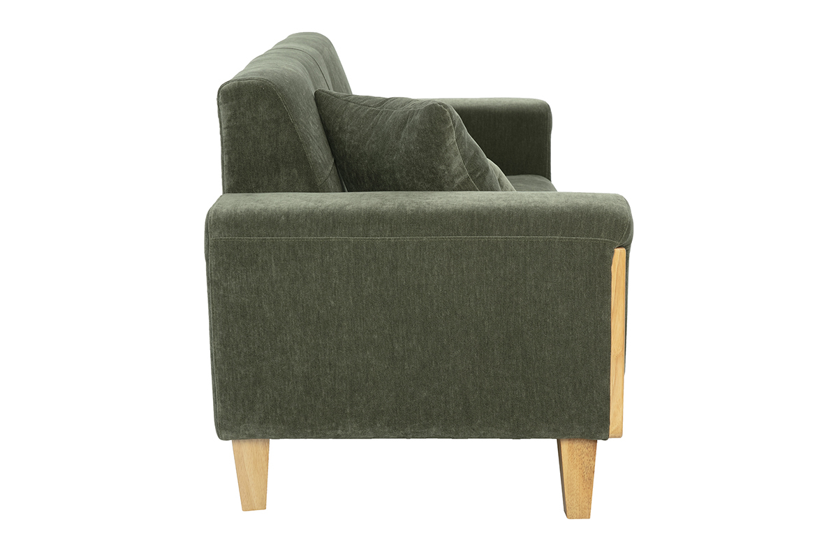 Skandinavisches 3-Sitzer-Sofa aus grnem khakifarbenem Samtstoff und hellem Holz FJORD