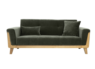 Skandinavisches 3-Sitzer-Sofa aus grünem khakifarbenem Samtstoff und hellem Holz FJORD