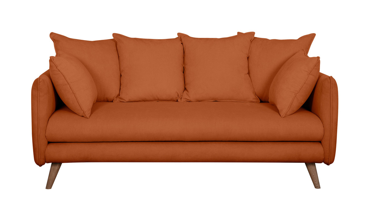 Skandinavisches 3-Sitzer-Sofa aus orangerotem Cord OLYMPIA