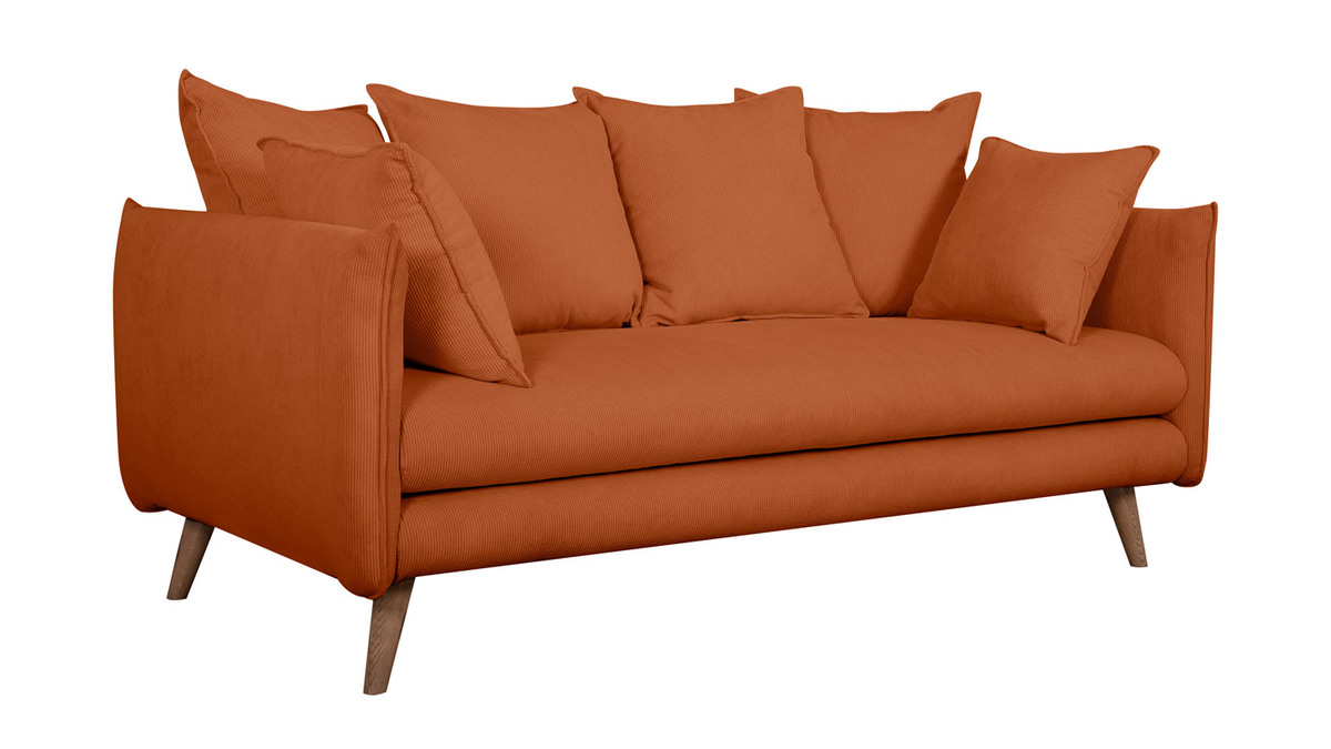 Skandinavisches 3-Sitzer-Sofa aus orangerotem Cord OLYMPIA