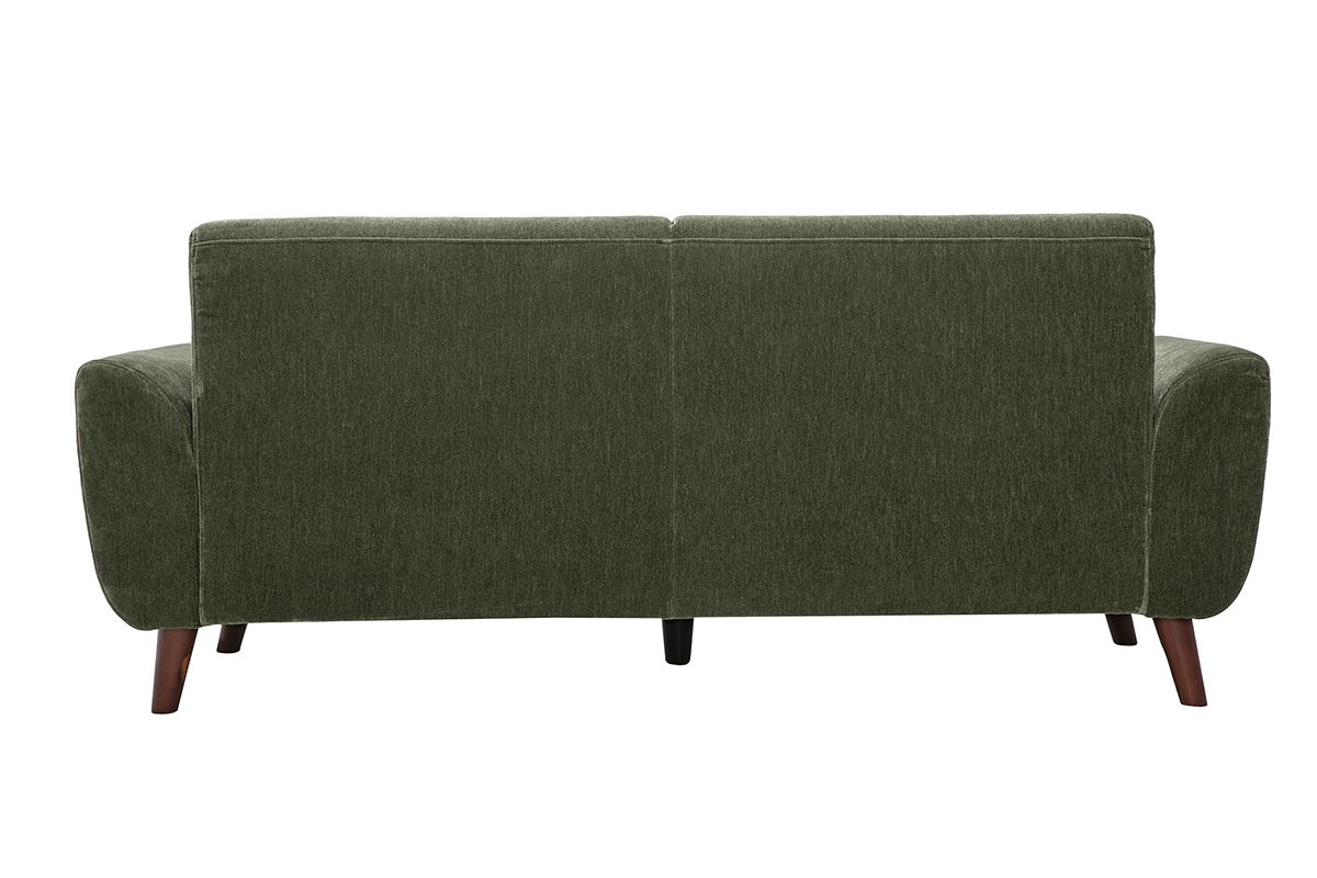 Skandinavisches 3-Sitzer-Sofa aus Stoff mit Samteffekt in Khaki-Gr�n, R�ckansicht