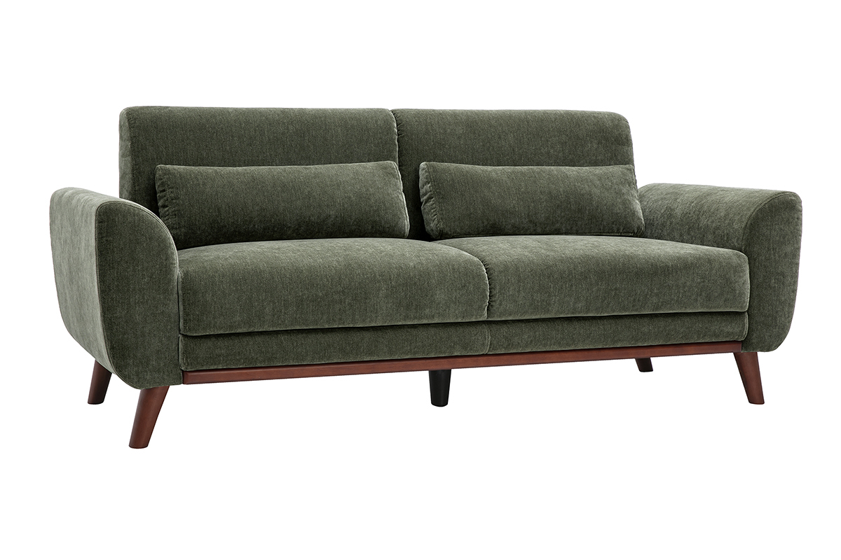 Skandinavisches 3-Sitzer-Sofa aus Stoff mit Samteffekt, khaki-gr�n, 3/4-Ansicht