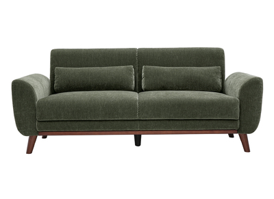 Skandinavisches 3-Sitzer-Sofa aus Stoff in Khaki-Gr&uuml;n mit Samteffekt und dunklem Holz EKTOR