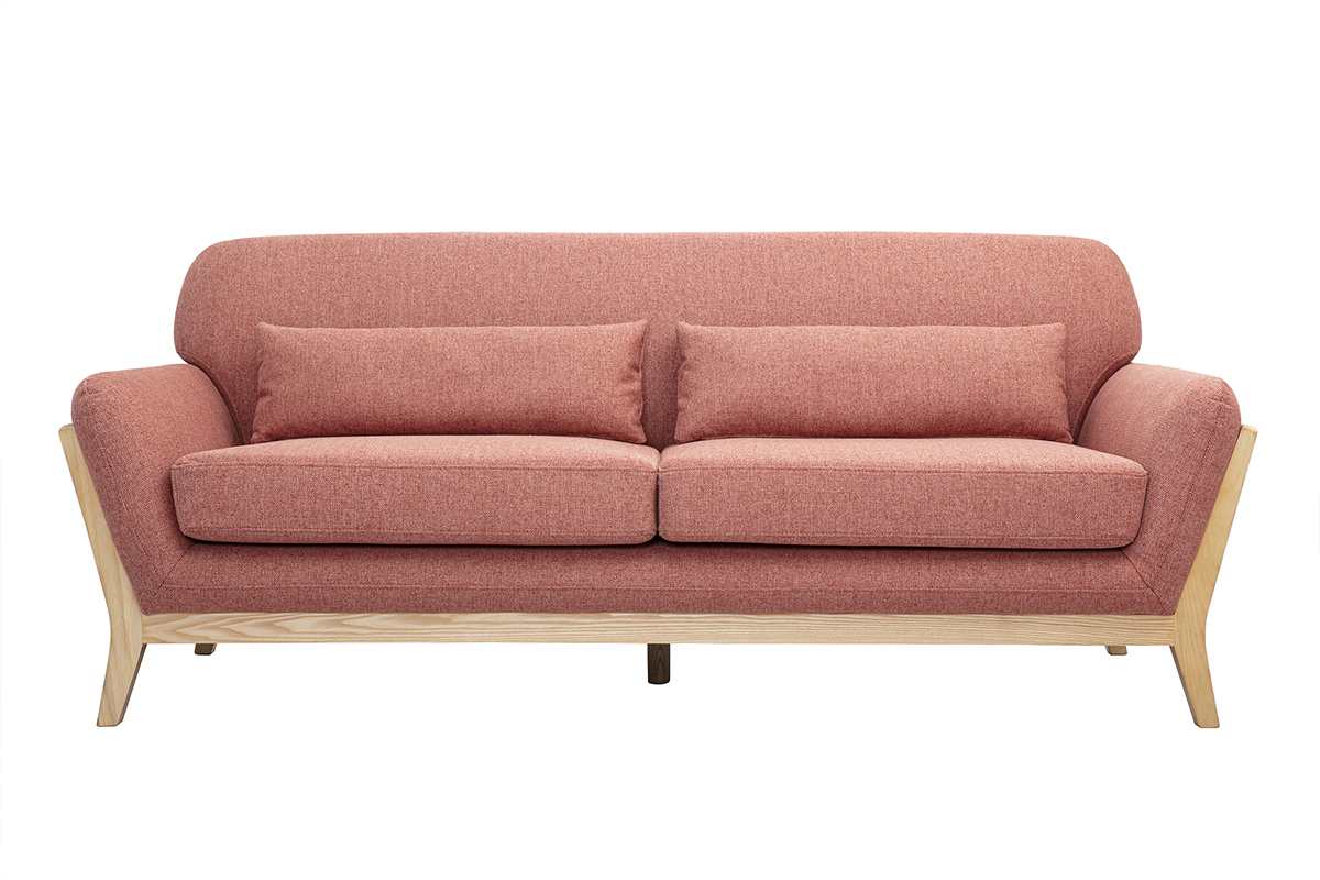 Skandinavisches 3-Sitzer-Sofa aus Terrakotta-Velourstoff und hellem Holz YOKO
