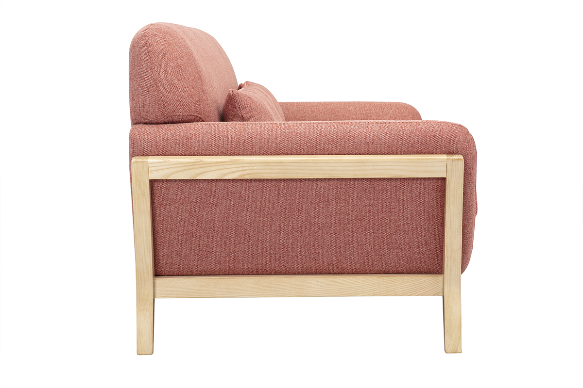 Skandinavisches 3-Sitzer-Sofa aus Terrakotta-Velourstoff und hellem Holz YOKO