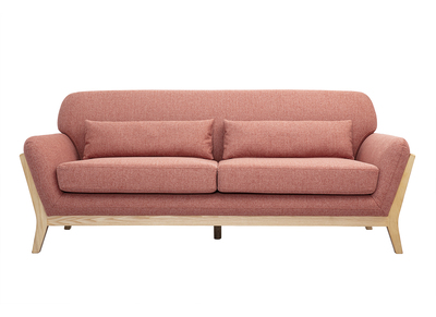 Skandinavisches 3-Sitzer-Sofa aus Terrakotta-Velourstoff und hellem Holz YOKO