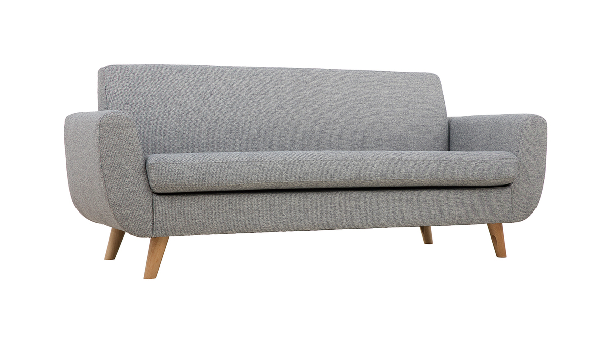 Skandinavisches 3-Sitzer-Sofa in Hellgrau und Holz PURE