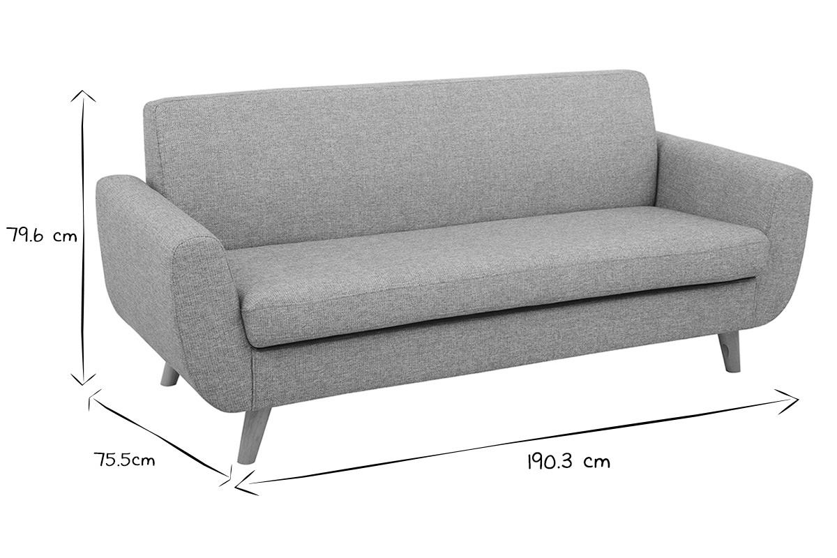 Skandinavisches 3-Sitzer-Sofa in Hellgrau und Holz PURE