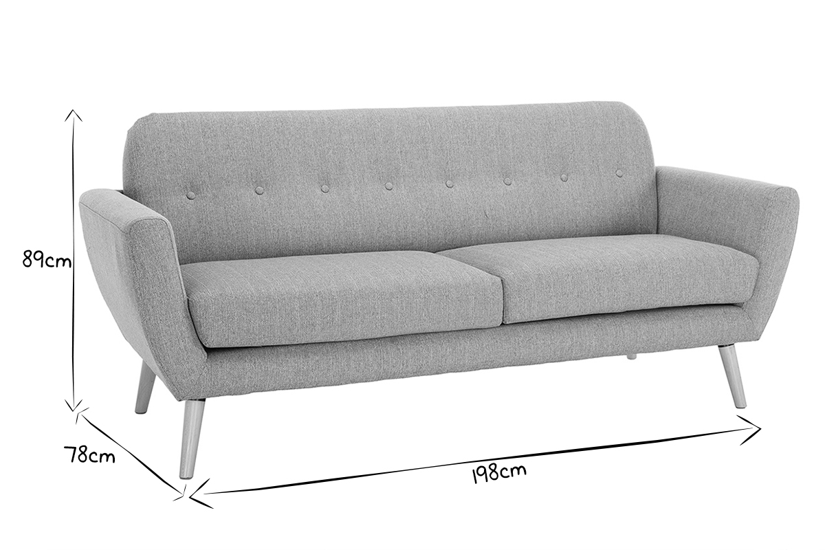 Skandinavisches 3-Sitzer-Sofa in hellgrauem Stoff KYNO