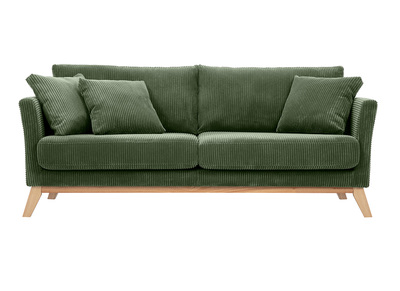 Skandinavisches 3-Sitzer Sofa in Khaki-Rippensamt und hellem Holz OSLO