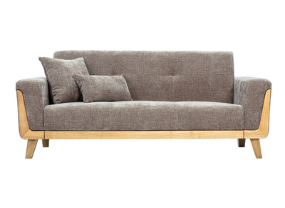 Skandinavisches 3-Sitzer Sofa in taupefarbenem Samt-Effekt Stoff und hellem Holz FJORD