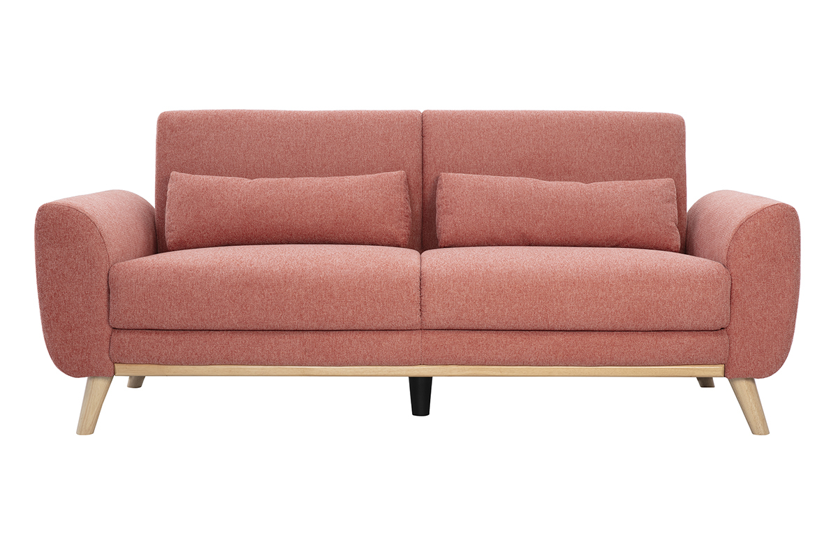 Skandinavisches 3-Sitzer-Sofa in terrakotta-farbenem strukturiertem Samteffekt und hellem Holz EKTOR