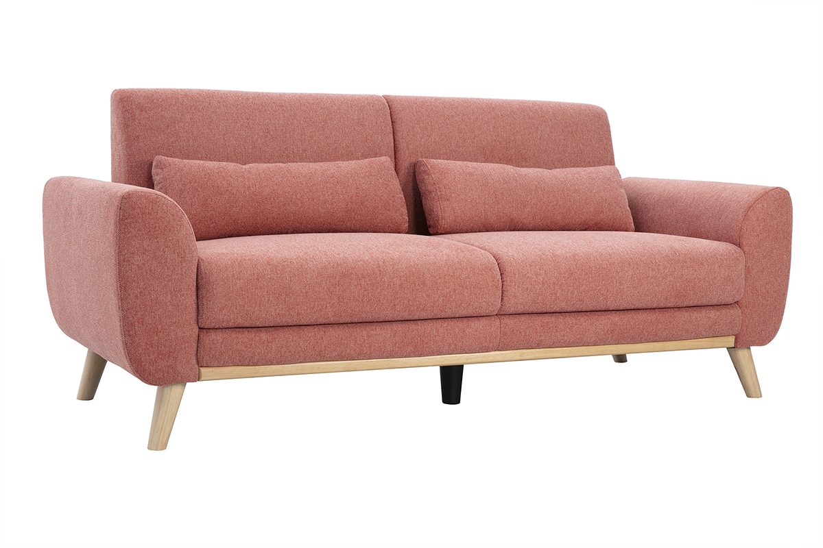 Skandinavisches 3-Sitzer-Sofa in terrakotta-farbenem strukturiertem Samteffekt und hellem Holz EKTOR