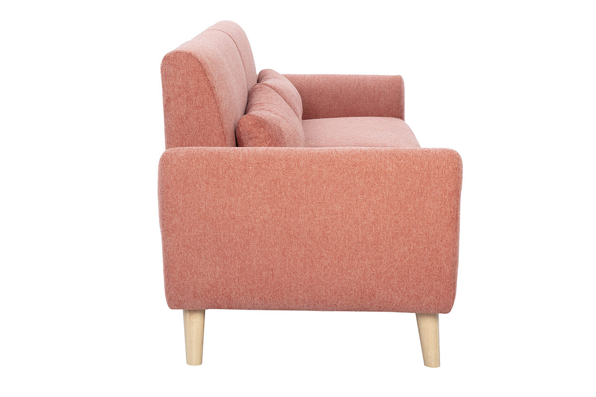 Skandinavisches 3-Sitzer-Sofa in terrakotta-farbenem strukturiertem Samteffekt und hellem Holz EKTOR