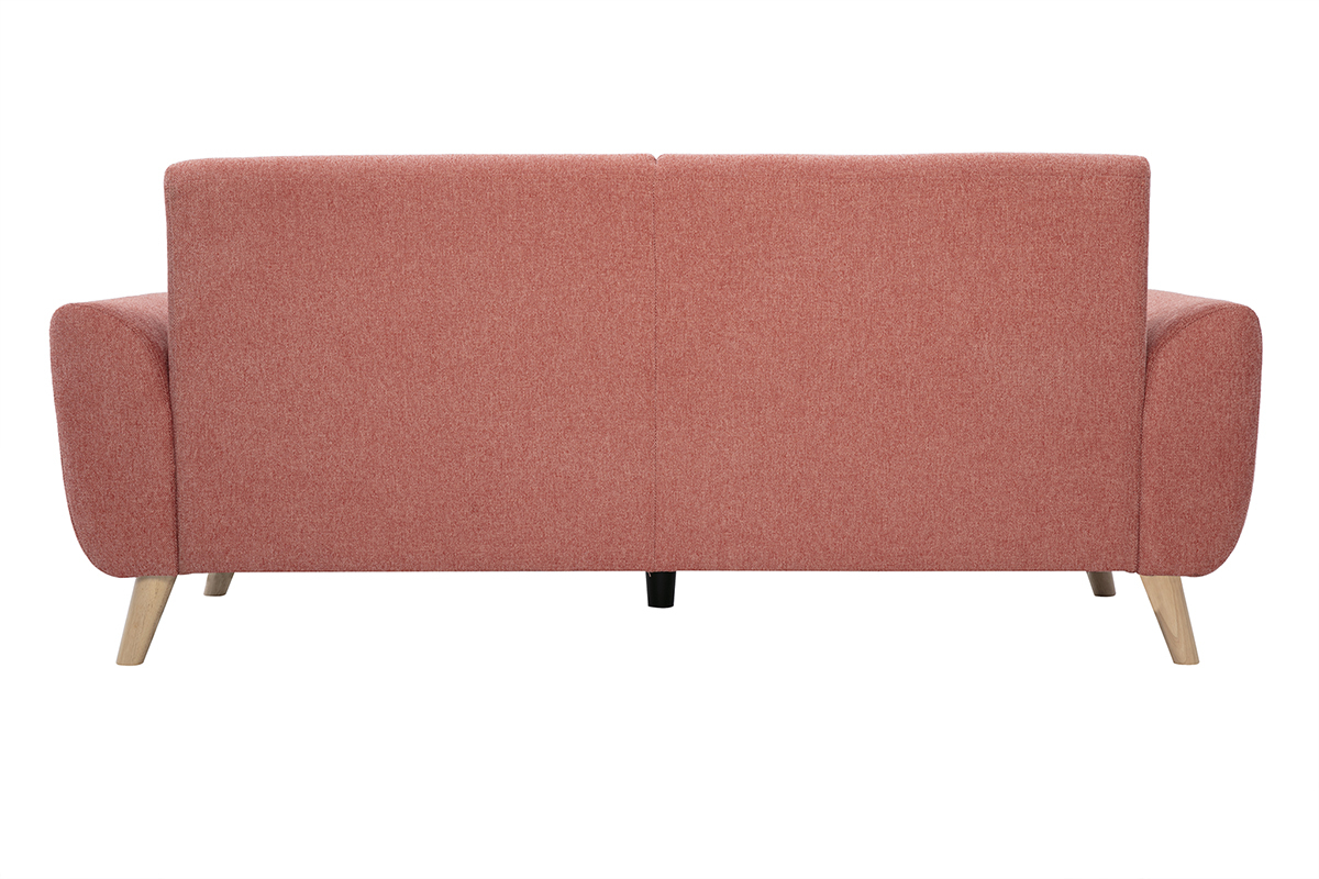 Skandinavisches 3-Sitzer-Sofa in terrakotta-farbenem strukturiertem Samteffekt und hellem Holz EKTOR