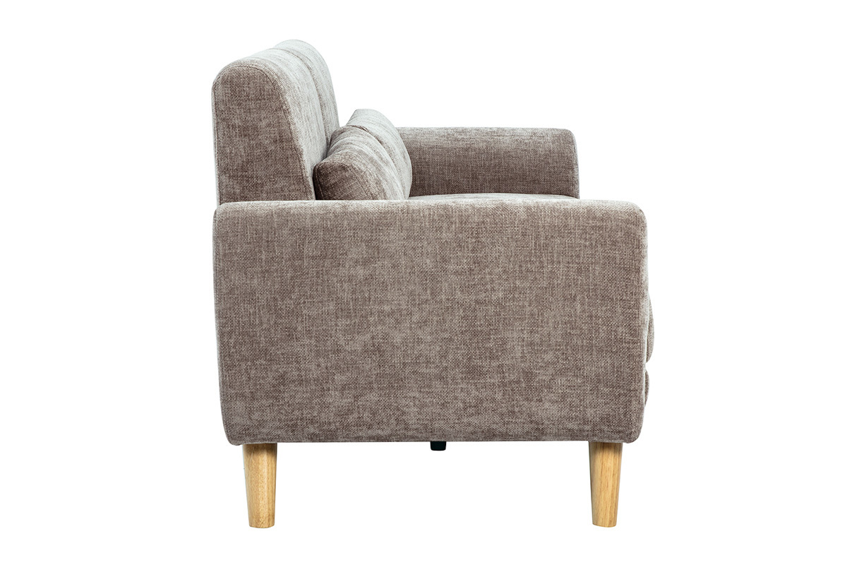 Skandinavisches 3-Sitzer Sofa in texturiertem Samt-Effekt Stoff taupe und hellem Holz EKTOR