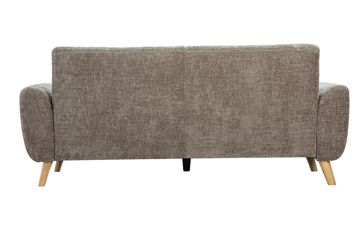 Skandinavisches 3-Sitzer Sofa in texturiertem Samt-Effekt Stoff taupe und hellem Holz EKTOR