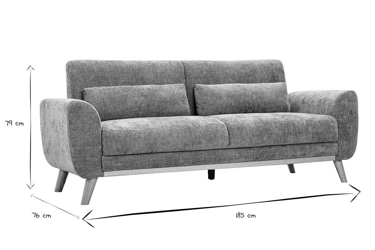 Skandinavisches 3-Sitzer Sofa in texturiertem Samt-Effekt Stoff taupe und hellem Holz EKTOR