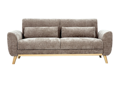 Skandinavisches 3-Sitzer Sofa in texturiertem Samt-Effekt Stoff taupe und hellem Holz EKTOR