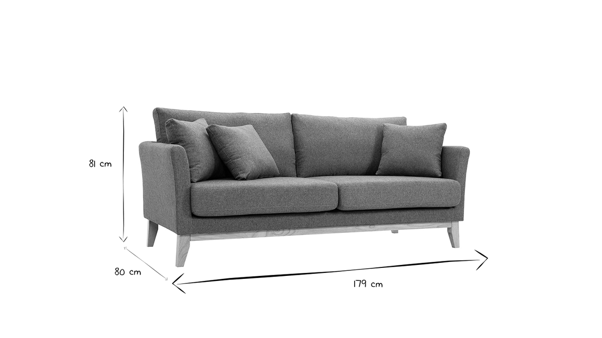 Skandinavisches 3-Sitzer-Sofa mit abnehmbarem Bezug aus graugrnem Stoff und hellem Holz OSLO