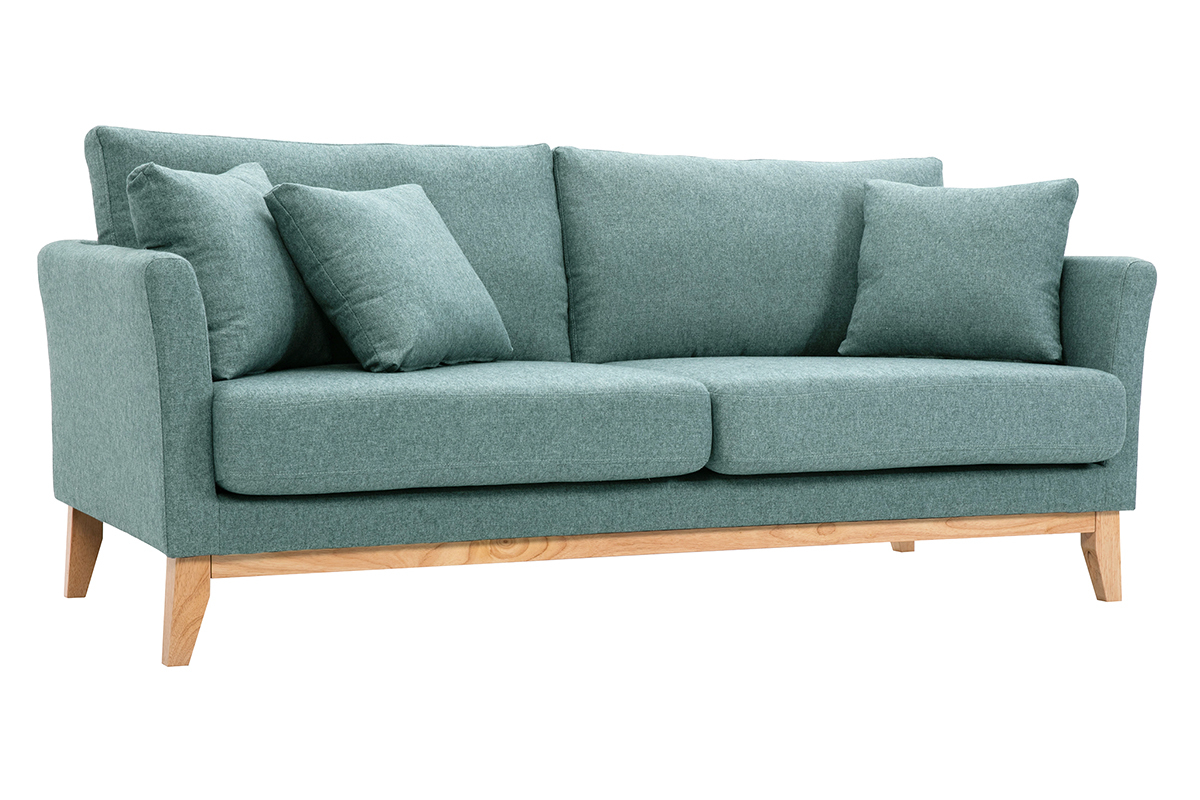 Skandinavisches 3-Sitzer-Sofa mit abnehmbarem Bezug aus graugrnem Stoff und hellem Holz OSLO
