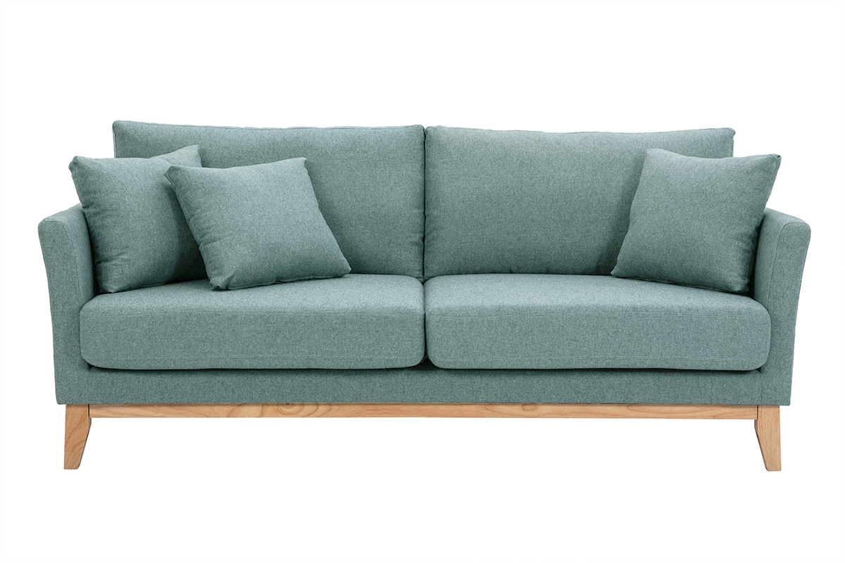 Skandinavisches 3-Sitzer-Sofa mit abnehmbarem Bezug aus graugrnem Stoff und hellem Holz OSLO