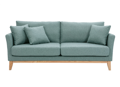 Skandinavisches 3-Sitzer-Sofa mit abnehmbarem Bezug aus graugrünem Stoff und hellem Holz OSLO