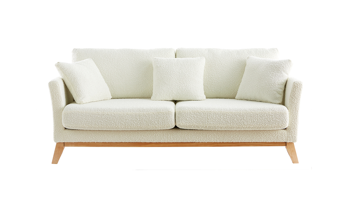 Skandinavisches 3-Sitzer-Sofa mit abnehmbarem Bezug in Weiß mit Bouclé-Wolleffekt OSLO